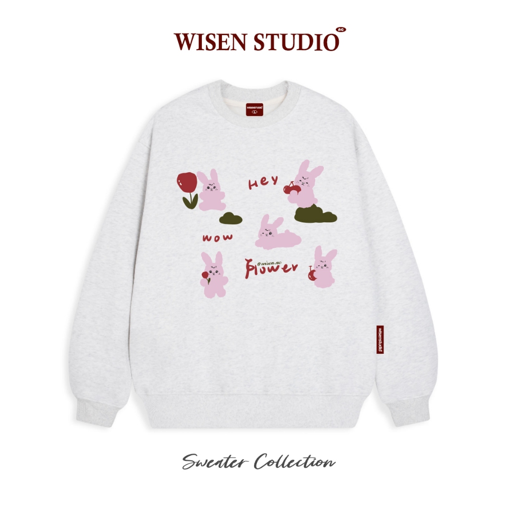 Áo sweater local brand WISEN nỉ bông form rộng oversize unisex mẫu Rabbit