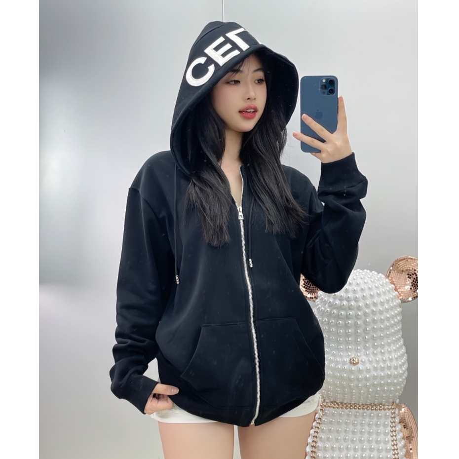 Áo Khoác Hoodie Nam Nữ Thêu Chữ CEELINE Mũ Áo, Phối Khóa Zip, Chất Vải Nỉ Cao Cấp, Phong Cách Đơn Giản, Trẻ Trung