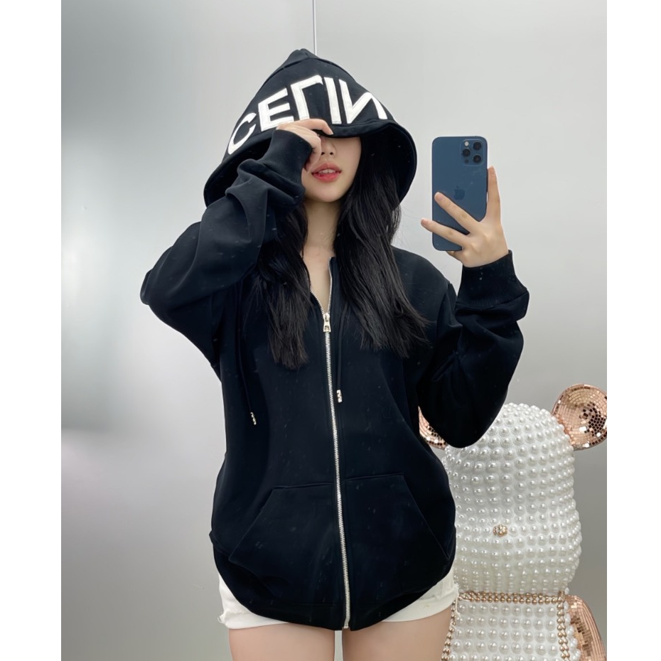 Áo Khoác Hoodie Nam Nữ Thêu Chữ CEELINE Mũ Áo, Phối Khóa Zip, Chất Vải Nỉ Cao Cấp, Phong Cách Đơn Giản, Trẻ Trung