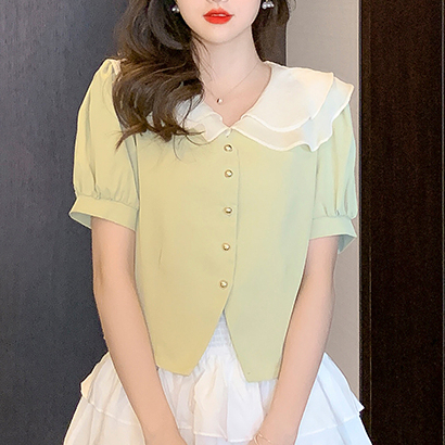 Áo kiểu ngắn croptop, cổ lá sen, vải lụa, trẻ trung CL523/ CL524