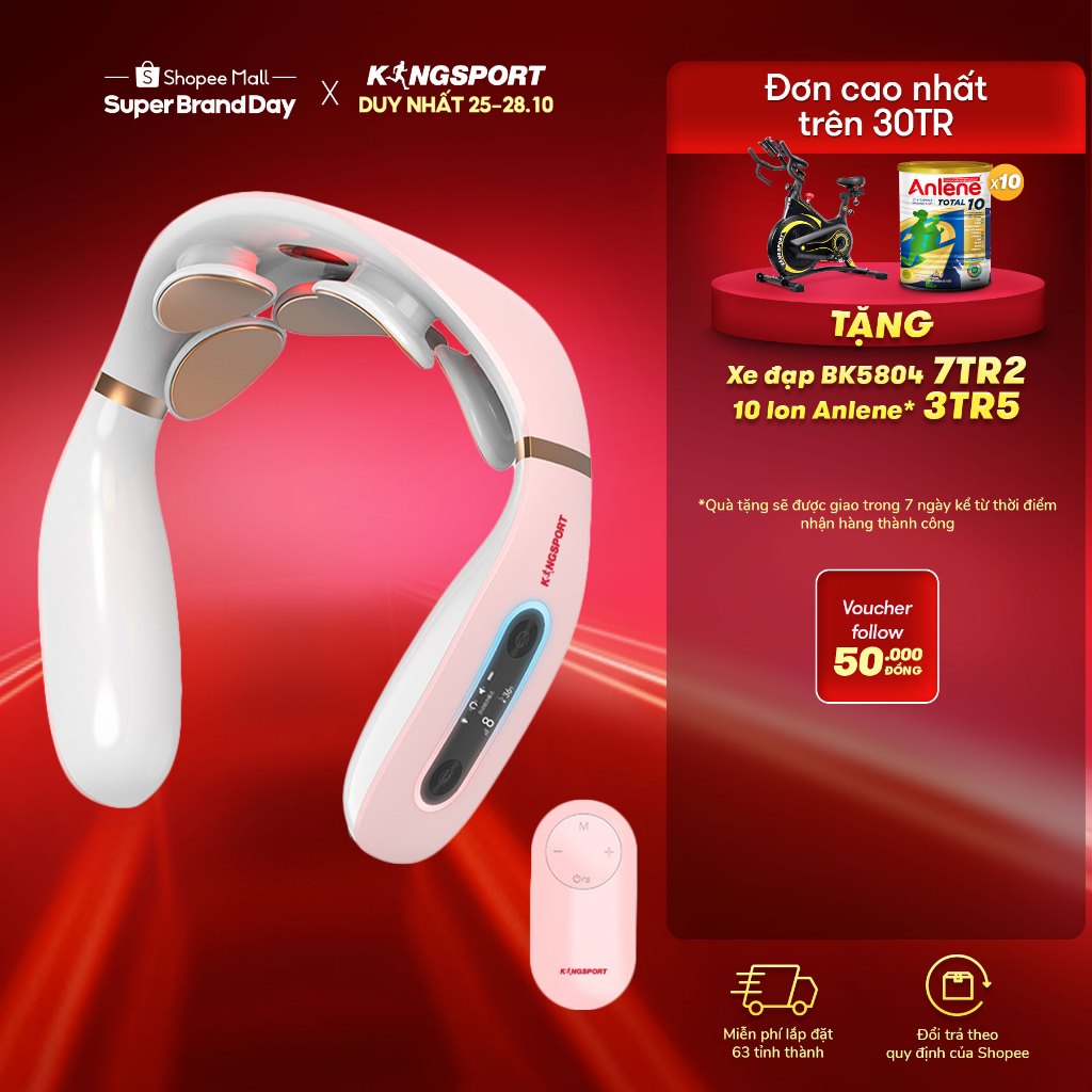Máy massage cổ hồng ngoại 3D KINGSPORT  thiết kế công thái học hiện đại, 5 bài massage tùy chọn với 16 cường độ li