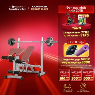 Ghế tạ KINGSPORT BK-599 (Tặng kèm thanh đòn và 30kg tạ) - tập gym đa năng tại nhà, tải trọng lớn, nhiều bài tập