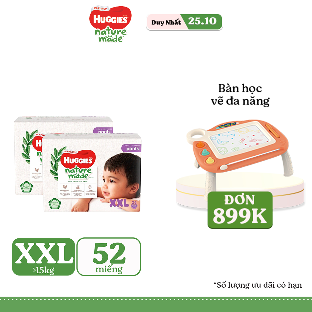 [HUGFEB15 -10% max 60k đơn 400k] Combo 2 Tã Quần Huggies Platinum Nature Made XXL26