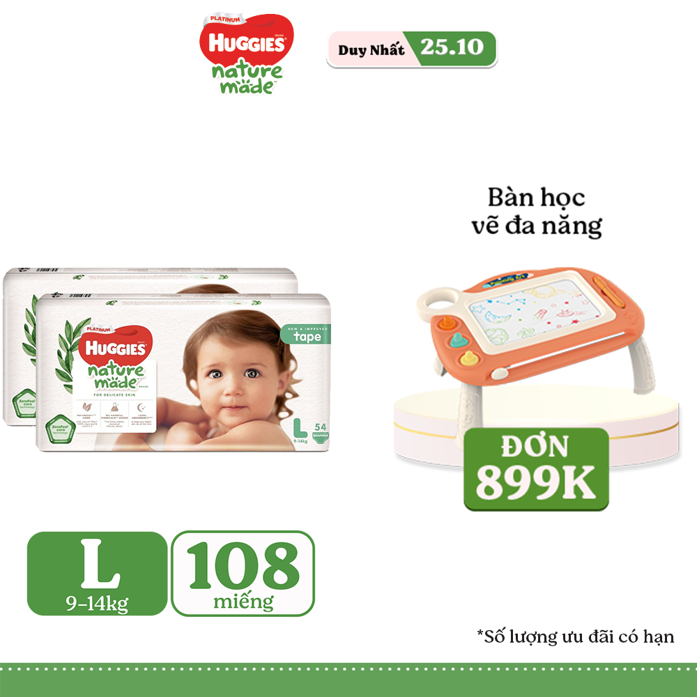 [HUGFEB15 -10% max 60k đơn 400k] Combo 2 Tã Dán Huggies Platinum Nature Made Size L54