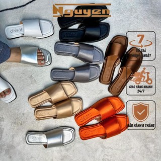 Dép nữ Nguyễn Gia thời trang quai ngang phiên bản da và lụa cao 1-2cm N128