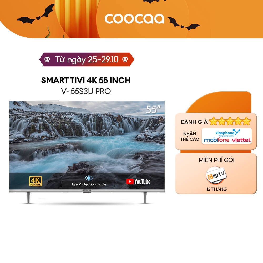 SMART TV 4K COOCAA 55 inch viền mỏng- Youtube - Model 55S3U-Pro - Lắp Đặt Miễn Phí