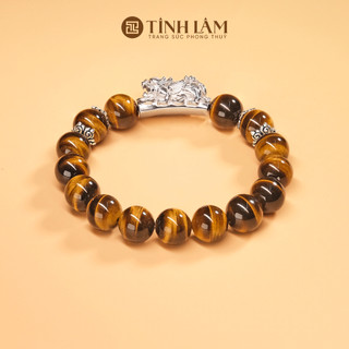 Tinh lâm vòng tay phong thủy đá mắt hổ nâu - charm tỳ hưu