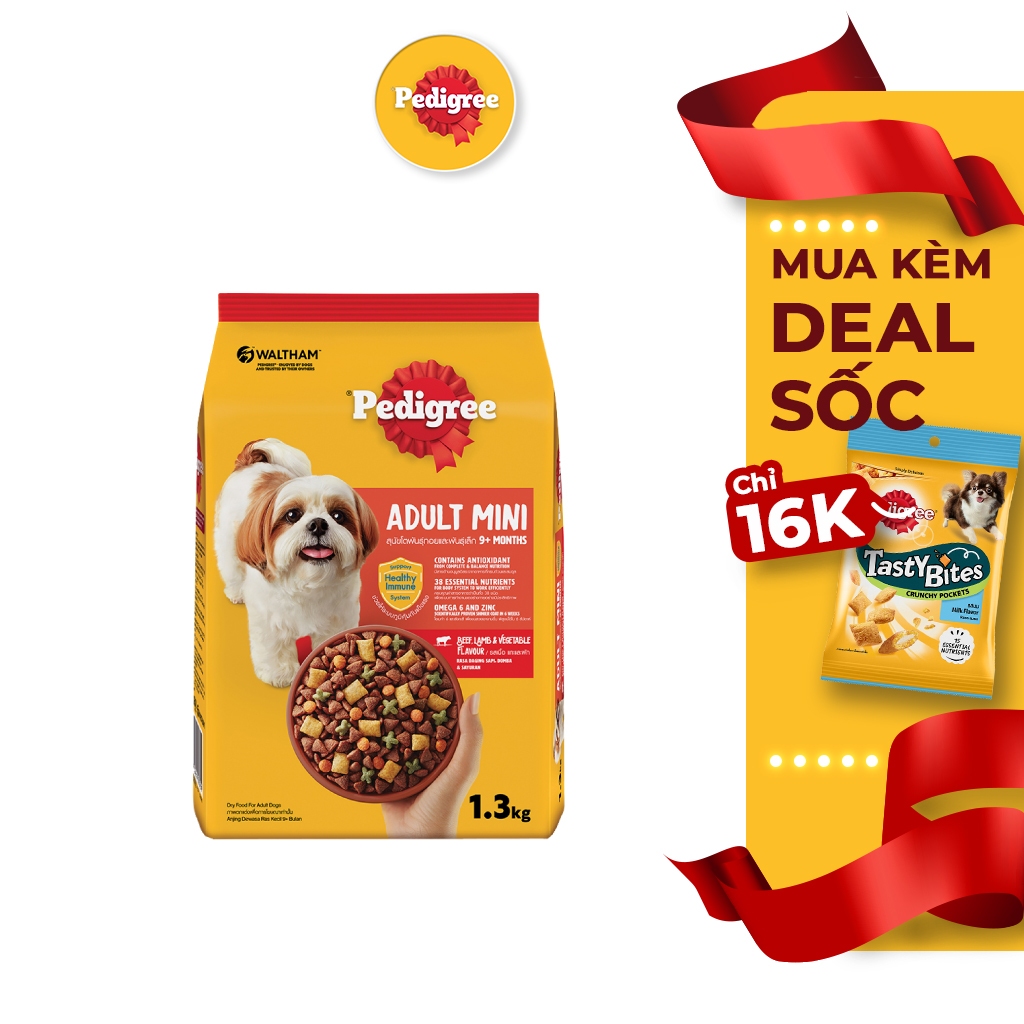 Thức ăn chó Mini Pedigree vị bò, cừu & rau củ túi 1.3kg