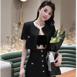  SET dạ tweed 3 món hottrend  Áo khoác dạ bling blinh kèm áo 2S+ chân váy chữ A   TẶNG 9 TAG NƠ ĐÁ •Jenna.closet 