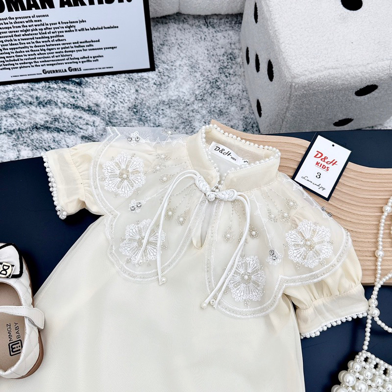 10-22kg váy ren cổ tàu dáng A cực sang cho bé gái, váy tết cho bé gái