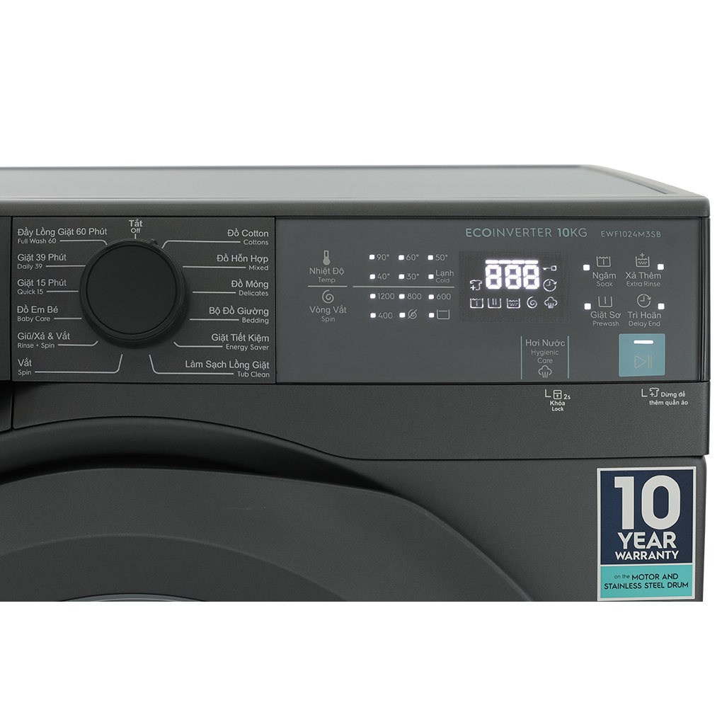 Máy giặt Electrolux EWF1024M3SB inverter 10kg, Màu đen, Model 2023 Bảo hành chính hãng 24 tháng