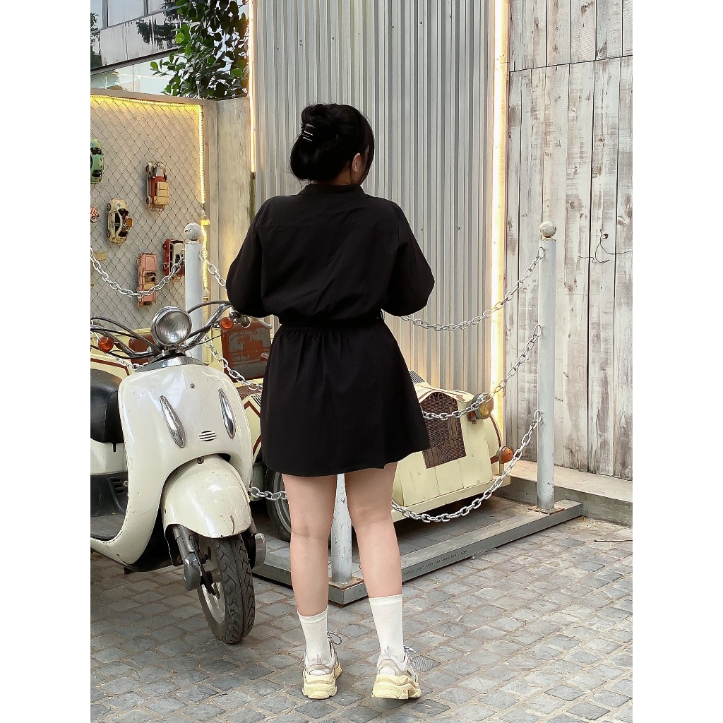 Set BIGSIZE áo rút dài tay kèm chân váy M7656 55-95KG