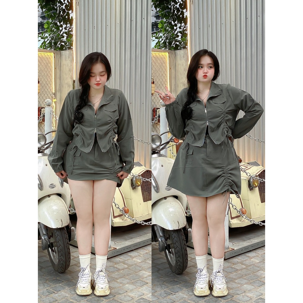 Set BIGSIZE áo rút dài tay kèm chân váy M7656 55-95KG