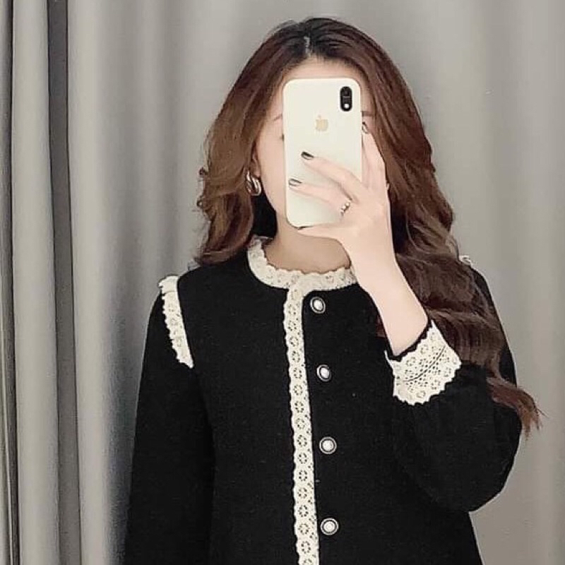 Váy bầu thu đông viền ren B032