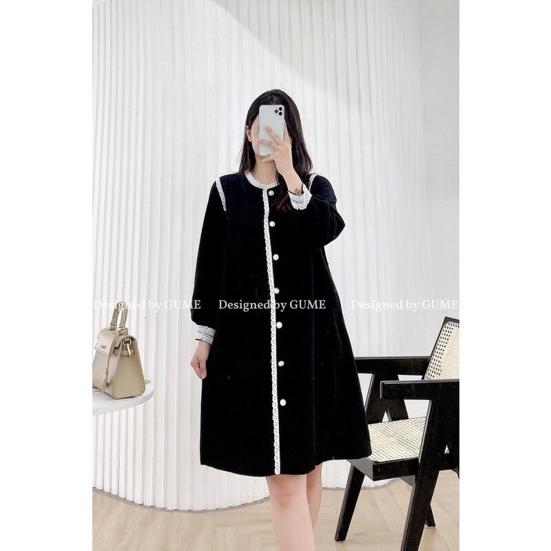 Váy bầu thu đông viền ren B032