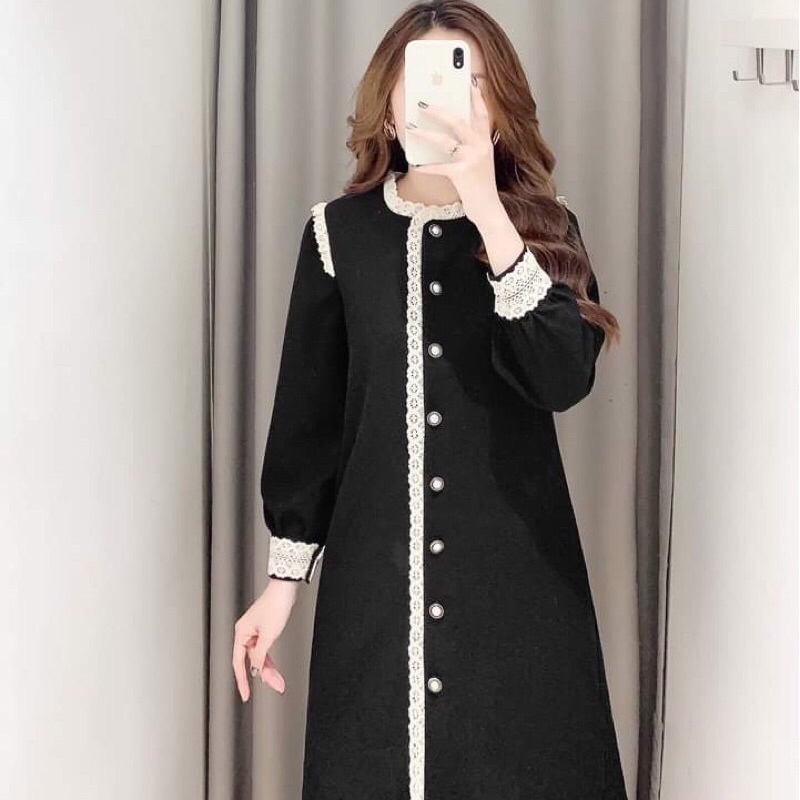 Váy bầu thu đông viền ren B032