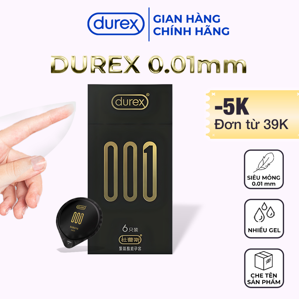 Bao Cao Su Durex 001 Siêu Mỏng 0.01mm Hộp 6 Cái Tàng Hình Thật Như Không Đeo Bao Nhiều Gel Bôi Trơn - Ba Con Sói For Man