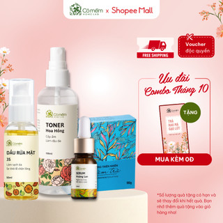 Bộ Chăm Sóc Da 4 Bước Sáng Da Giảm Mụn An Toàn Cỏ Mềm - Hộp Quà Tặng Bạn Gái Mẹ Cô Giáo 20 10
