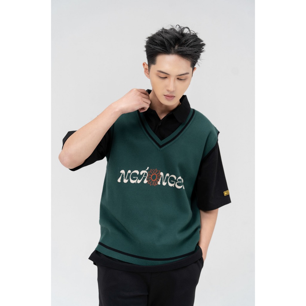 Áo Gile Len BOO Unisex Oversized Thêu Logo Ngáo Nger