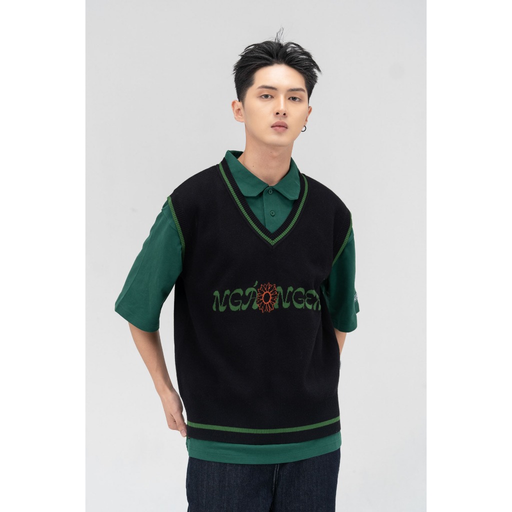 Áo Gile Len BOO Unisex Oversized Thêu Logo Ngáo Nger