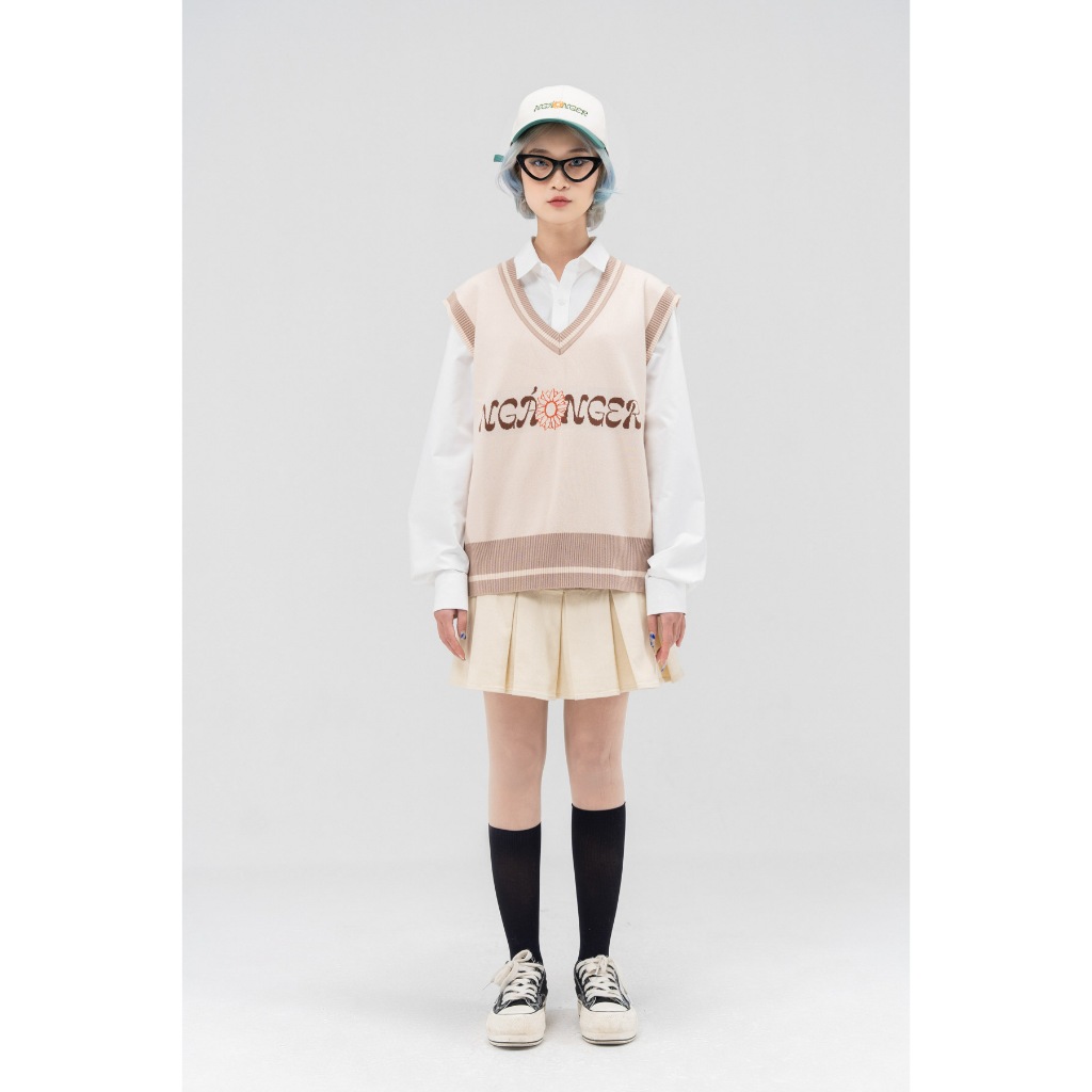 Áo Gile Len BOO Unisex Oversized Thêu Logo Ngáo Nger