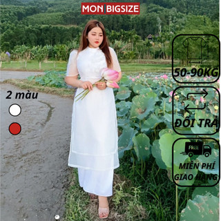 Áo dài cách tân bigsize nữ kiểu cổ vuông MON big size 50 - 90kg kèm quần