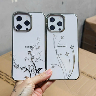 Iphone 15 pro max - Ốp Lưng Trong Suốt Sang Chảnh Đính Đá hoạ tiết hoa lá Memumi Chống Oxy Hóa siêu đẹp