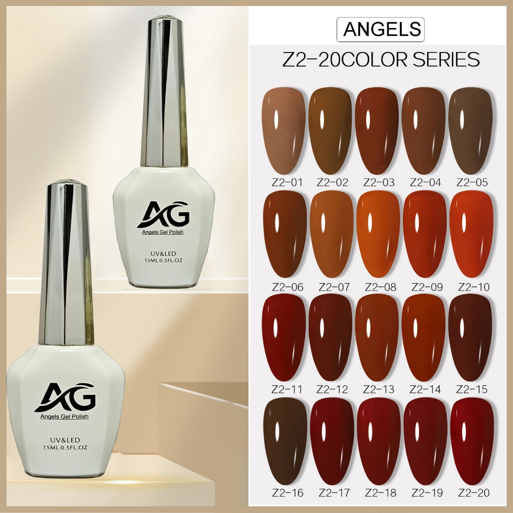 Ơn móng tay, sơn gel UV, hiệu AG, chuỗi 20 màu nâu , nâu đỏ. sử dụng đèn LED UV