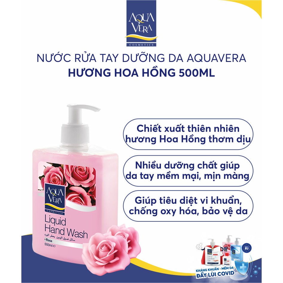 Nước rửa tay dưỡng da AquaVera hương hoa hồng 500ML