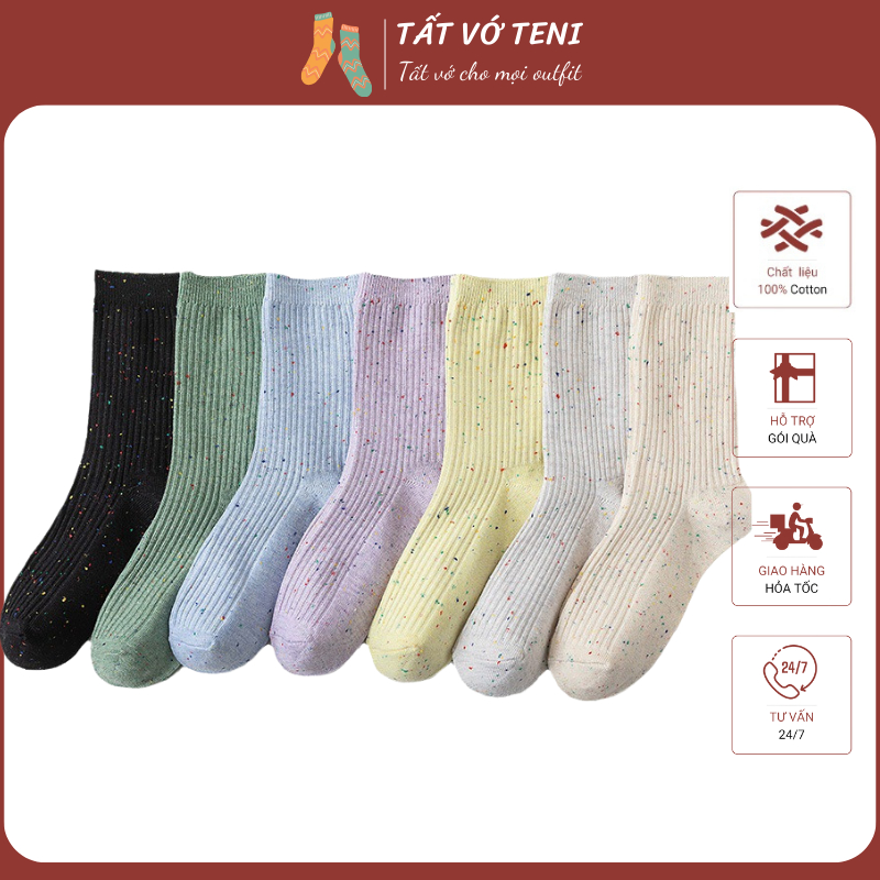 Tất vớ Unixes nam nữ chất liệu Cotton trơn phối kim tuyến thời trang hè xuân nhiều màu - TENI - Mã TL066