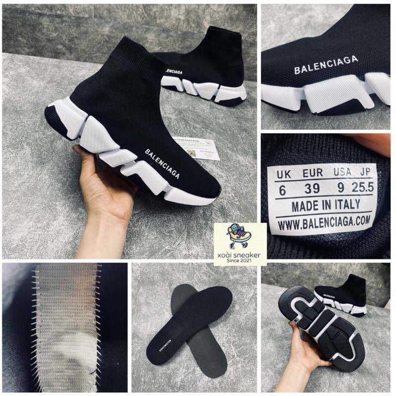 Giày sneaker black white bản nhẹ đế tách