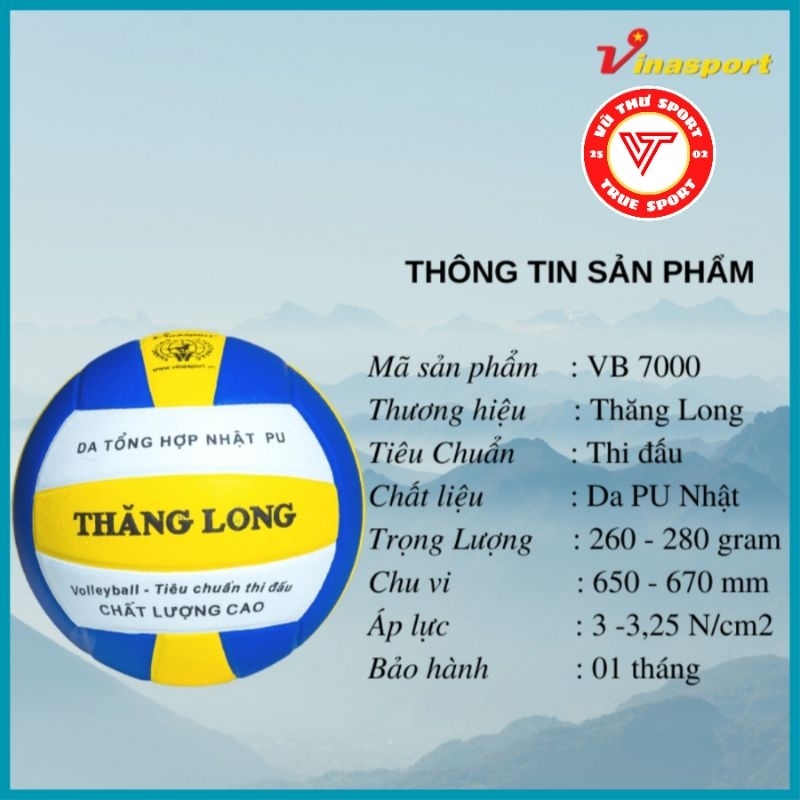 Bóng Chuyền Thăng Long Da Nhật Tiêu Chuẩn Thi Đấu VB 7000 , VB7400 Tặng Túi Lưới Và Kim Bơm Tiêu Chẩn