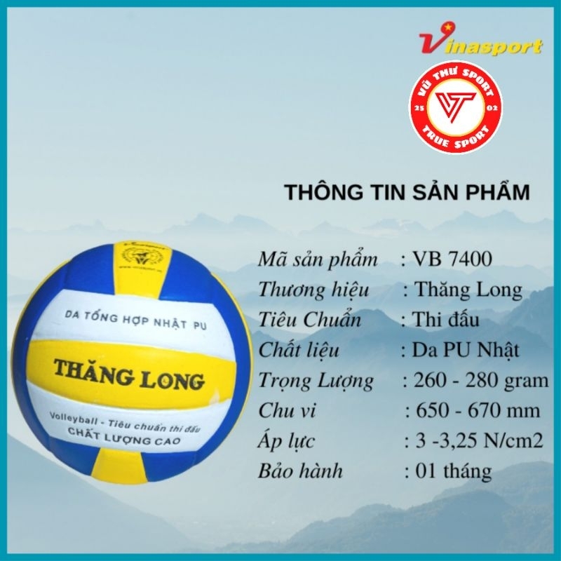 Bóng Chuyền Thăng Long Da Nhật Tiêu Chuẩn Thi Đấu VB 7000 , VB7400 Tặng Túi Lưới Và Kim Bơm Tiêu Chẩn