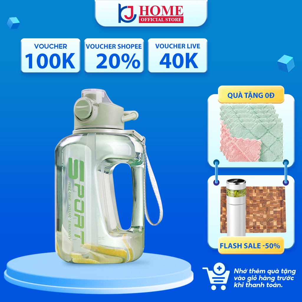 Bình Đựng Nước Chịu Nhiệt Độ Cao KJ HOME 1700ML, Free BPA, Bình Nước Thể Thao Có Dây Treo - Bình Nước Giã Ngoại Cỡ Lớn