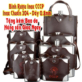 Bình Đựng Rượu Inox 304 loại Dày Dặn, Hàng sẵn Giao ngay, Cao cấp Loại 1, Tặng kèm bao da cao cấp Dozado [INOX 304 XỊN]