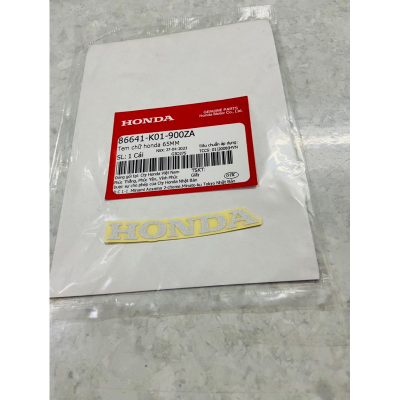 Tem dán Mặt Nạ xe honda SH Việt - Vision - SH Mode chữ Cong màu Bạc nền trong suốt 65mm chính hãng Honda