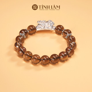 Tinh lâm vòng tay phong thủy đá thạch anh khói - charm tỳ hưu
