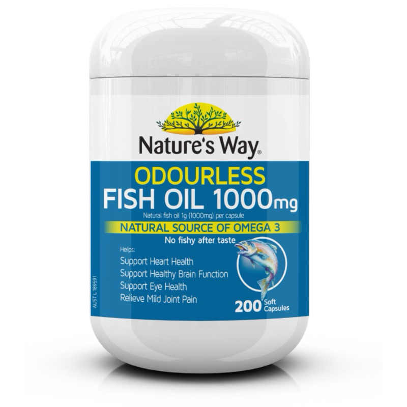 Viên Uống Dầu Cá Nature’s Way Odourless 1000mg Fish Oil 200 viên - Tăng Cường Sức Khoẻ Tự Nhiên Không Mùi