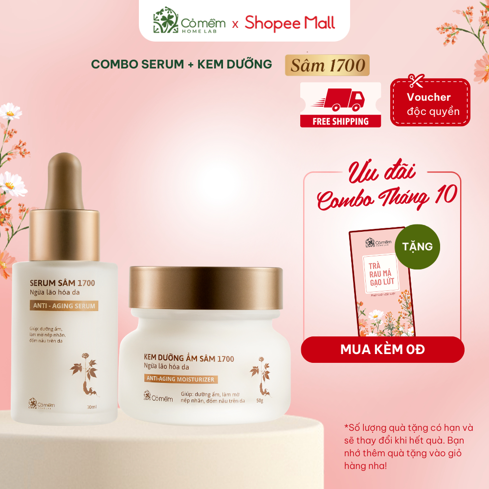 Combo 2 Bước Chuyên Sâu Sâm 1700 Cấp Ẩm Ngừa Lão Hoá Làm Mờ Đốm Nâu Nếp Nhăn Da