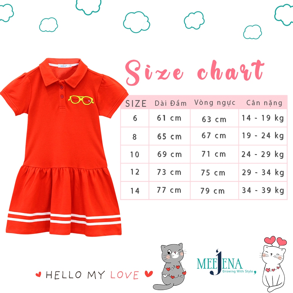 Đầm Bé Gái Cổ Sơ Mi MEEJENA Ngắn Tay Vải Cá Sấu 14-39 kg - 1827