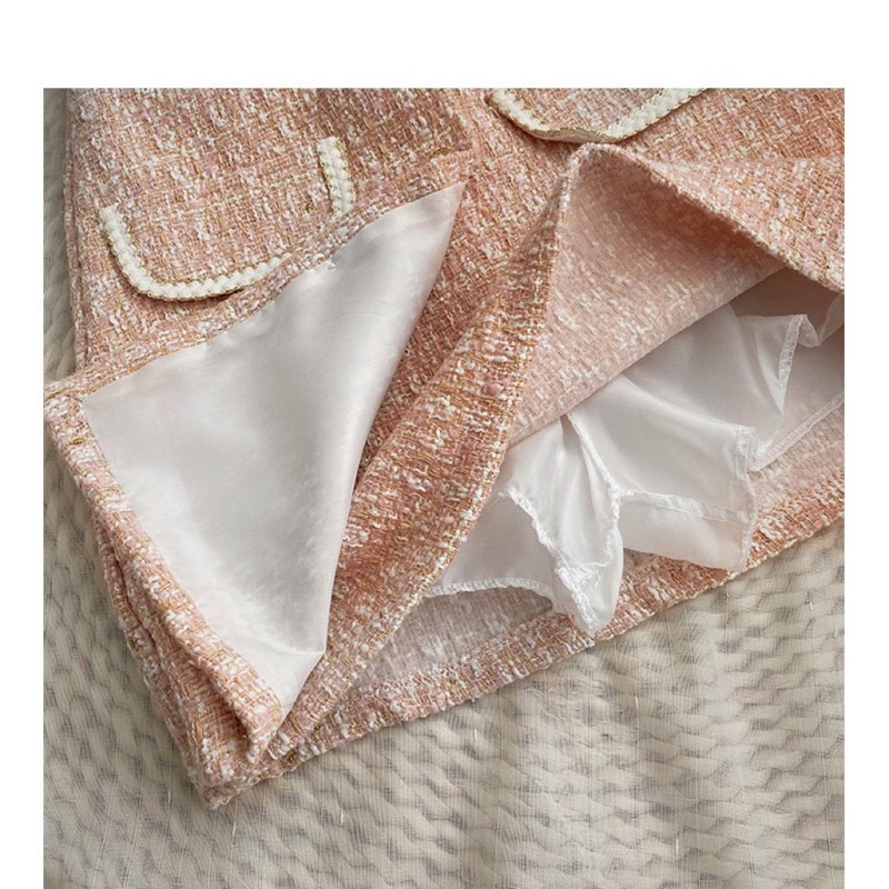 Chân váy chữ A kiểu dạ Tweed trang trí cúc tiểu thư