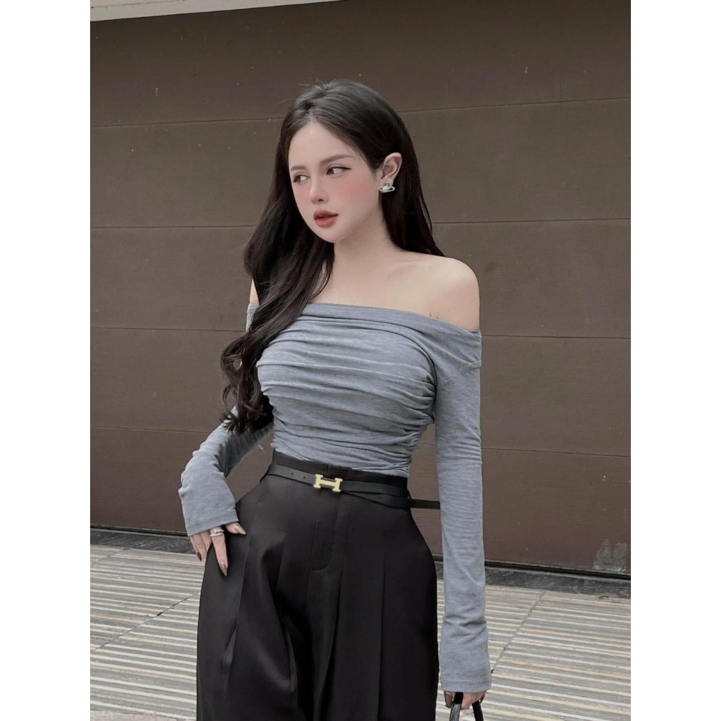 Áo nữ Áo Zip dài tay co giãn nhúm eo kèm dây cổ 3 màu siêu cá tính