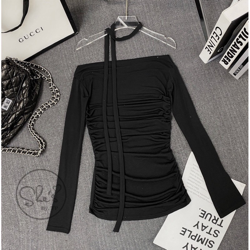 Áo nữ Áo Zip dài tay co giãn nhúm eo kèm dây cổ 3 màu siêu cá tính