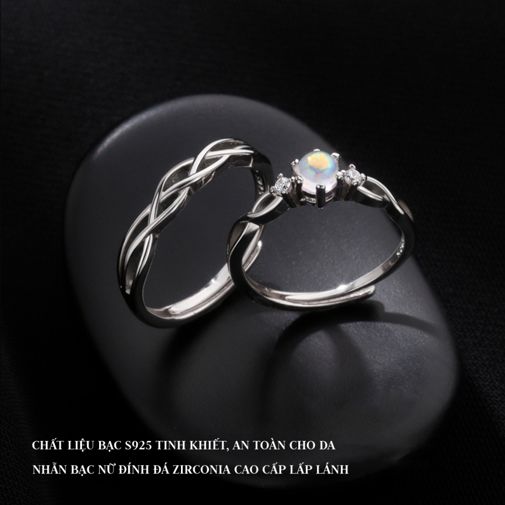 Nhẫn đôi bạc nữ nữ 6 trấu đính đá đa sắc bạc s925 chỉnh được size tay - ND2764 - Bảo Ngọc Jewelry
