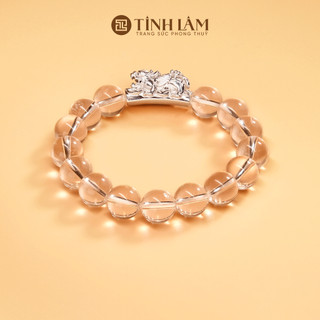 Tinh lâm vòng tay phong thủy đá thạch anh trắng - charm tỳ hưu