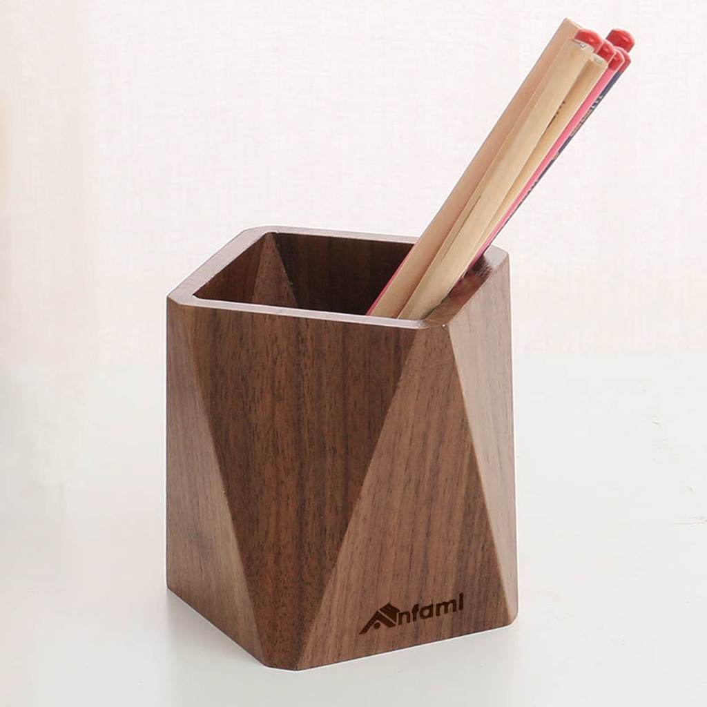 Ống cắm bút để bàn bằng gỗ (PH01), kiểu dáng lục giác hiện đại phong cách Bắc Âu | Hộp đựng bút trang trí làm quà tặng