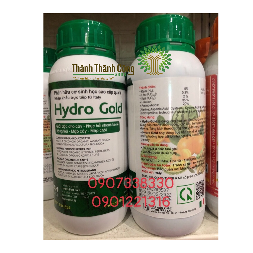 Phân bón hữu cơ sinh học HYDRO GOLD 500ml-1L-5L (phun qua lá hoặc tưới gốc) - nhập khẩu trực tiếp từ Italy