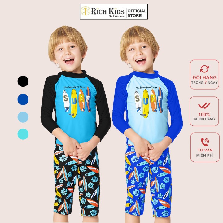 Đồ Bơi Bé Trai Dài Tay Hoạ Tiết Du Thuyền Hãng Rich Kids