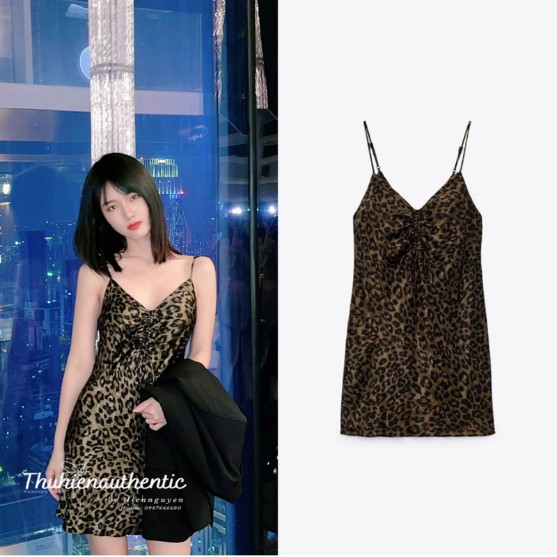 Váy lụa hai dây da beo rút dây ngực dáng ngắn mã code: 9479/256 ZARA chính hãng(kèm ảnh thật)