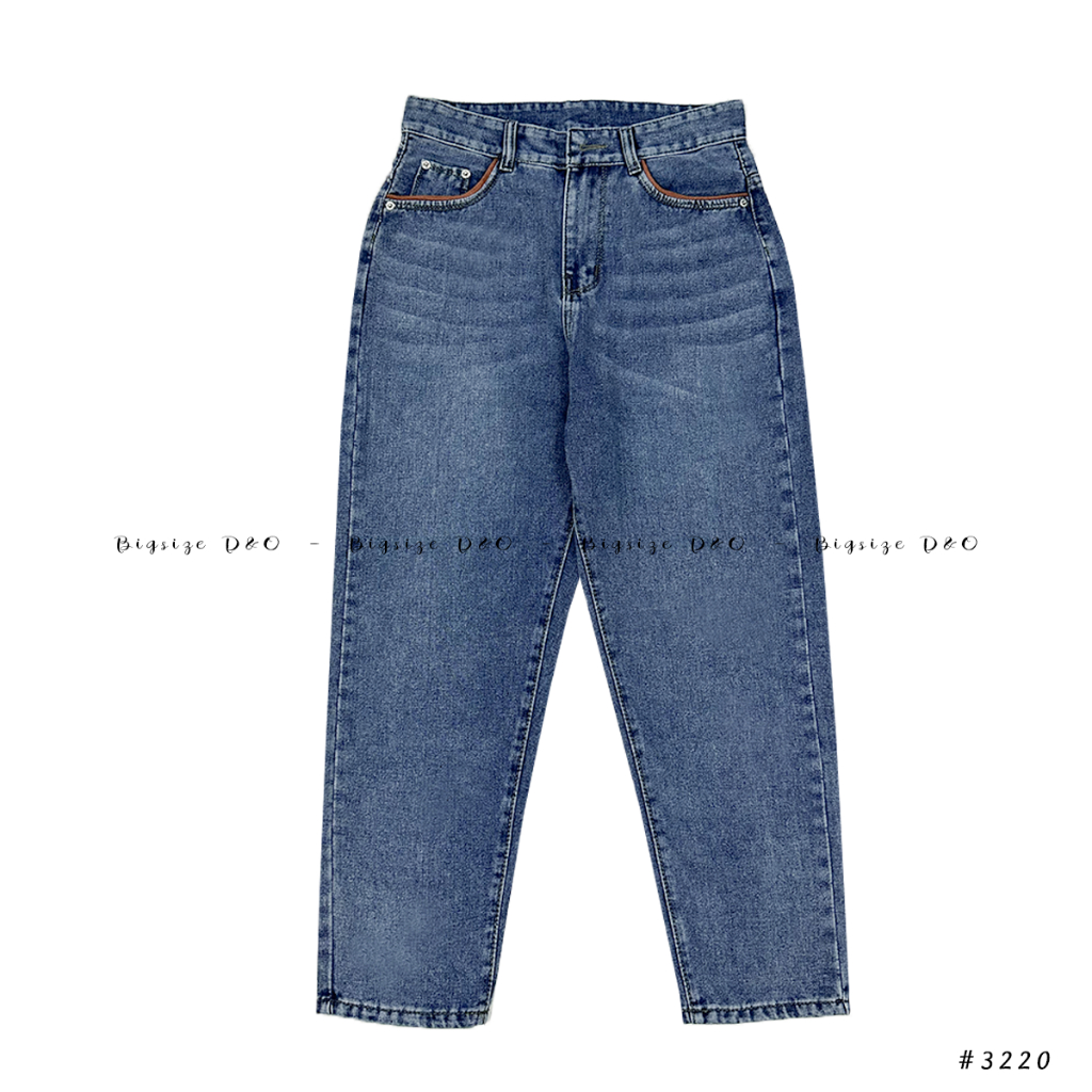 Quần Baggy jeans dáng dài màu xanh đá viền túi 3220, lưng siêu cao, đứng form, không giãn